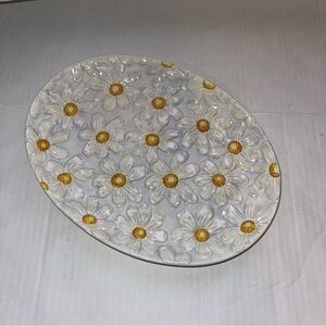VTG Gibson Hand Painted Opalescent Glazed Raised 3D Daisy Platter, 13" x 9.5"